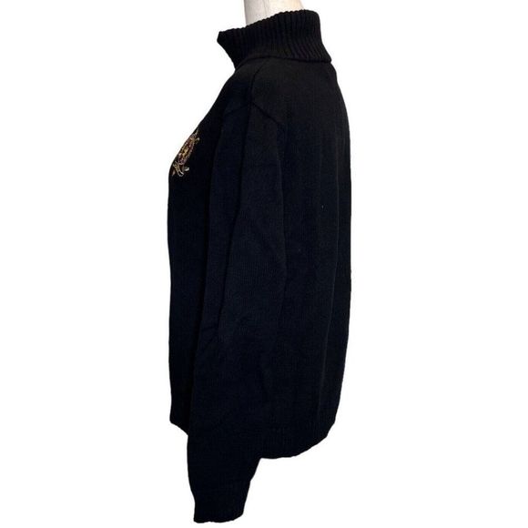 Lauren Ralph Lauren Women Black Red Lion Crest Logo Zip Mock Neck Sweater Large - Picture 3 of 7